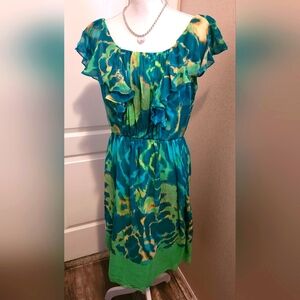 MAX AND CLEO multi-colored ruffled dress Size 10 EUC